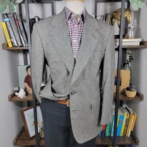 John Alexander Hartmarx Men's Tweed Sport Coat Herringbone Gray Wool Size 41R